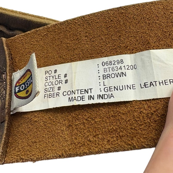 Fossil Brown Geuine Leather Boho Studded Paisley Printed Wide Waist Belt Large main image 8